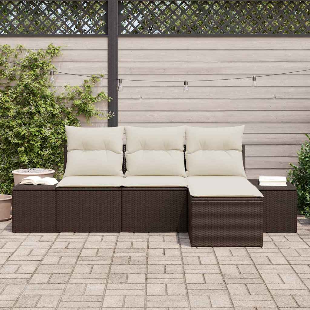 Garten-Sofa-Set mit Kissen mit Speicher 4 pcs Braun, Creme