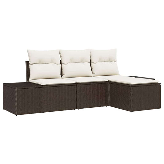 Garten-Sofa-Set mit Kissen mit Speicher 4 pcs Braun, Creme
