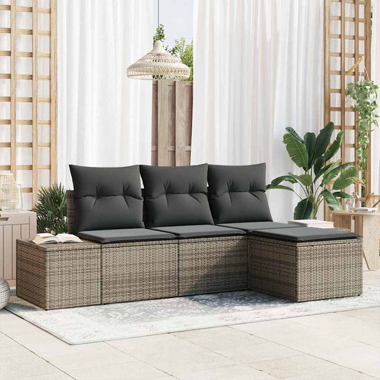 Garten-Sofa-Set mit Kissen mit Speicher 4 pcs Grau