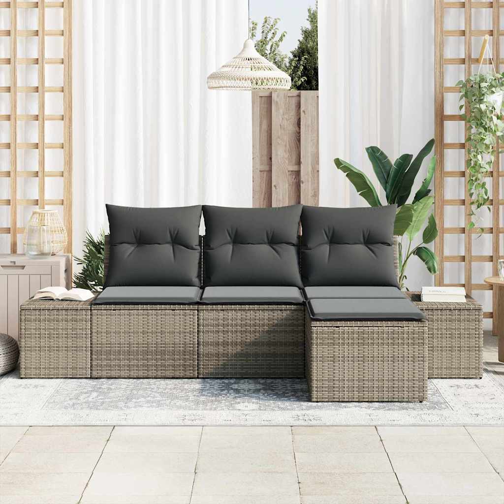 Garten-Sofa-Set mit Kissen mit Speicher 4 pcs Grau