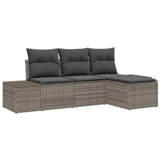 Garten-Sofa-Set mit Kissen mit Speicher 4 pcs Grau