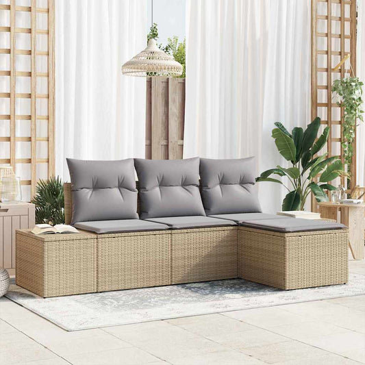Garten-Sofa-Set mit Kissen mit Speicher 4 pcs Beige, Hellgrau
