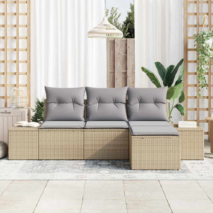 Garten-Sofa-Set mit Kissen mit Speicher 4 pcs Beige, Hellgrau
