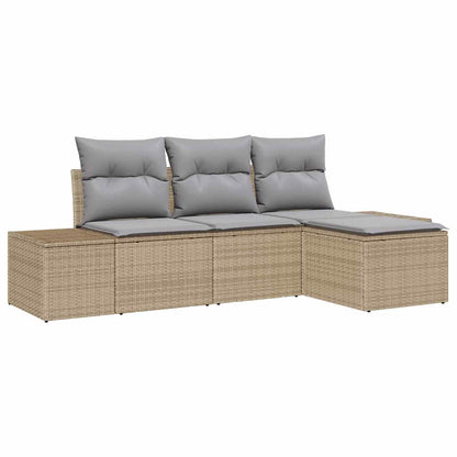 Garten-Sofa-Set mit Kissen mit Speicher 4 pcs Beige, Hellgrau