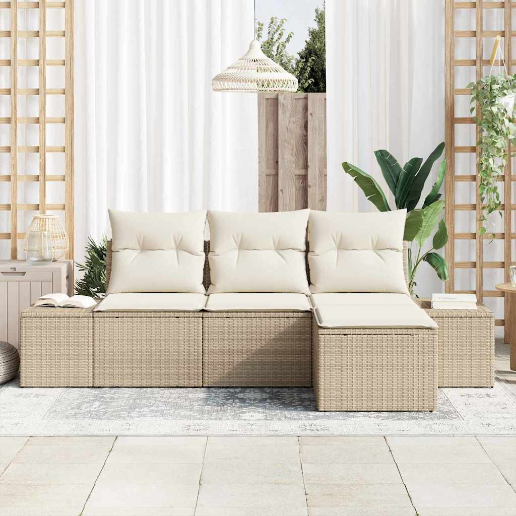 Garten-Sofa-Set mit Kissen mit Speicher 4 pcs Beige, Creme