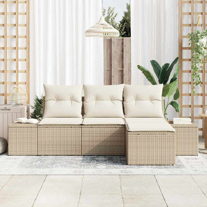 Garten-Sofa-Set mit Kissen mit Speicher 4 pcs Beige, Creme