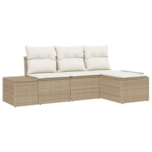Garten-Sofa-Set mit Kissen mit Speicher 4 pcs Beige, Creme