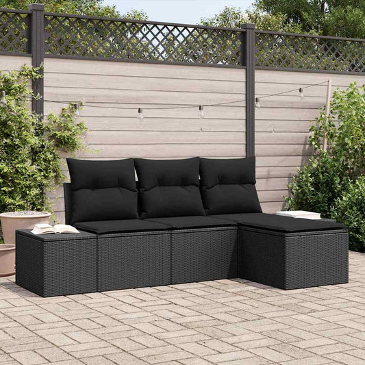 Garten-Sofa-Set mit Kissen mit Speicher 4 pcs Schwarz