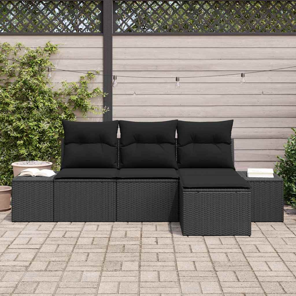 Garten-Sofa-Set mit Kissen mit Speicher 4 pcs Schwarz