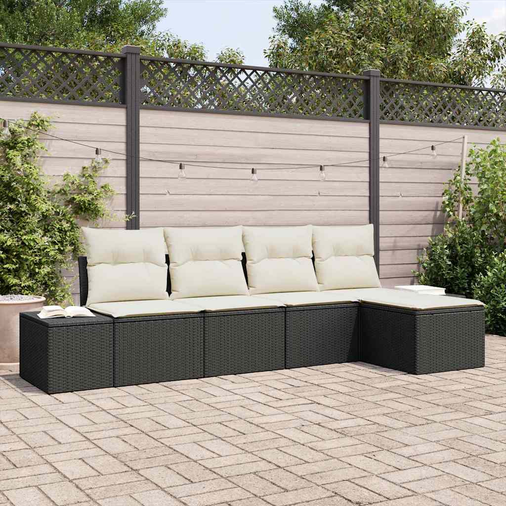Garten-Sofa-Set mit Kissen mit Speicher 5 pcs Schwarz, Creme