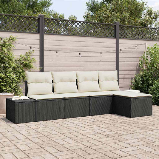 Garten-Sofa-Set mit Kissen mit Speicher 5 pcs Schwarz, Creme