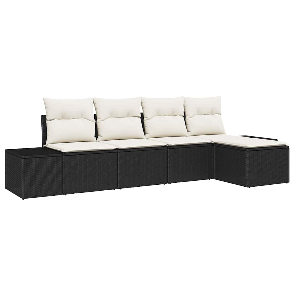 Garten-Sofa-Set mit Kissen mit Speicher 5 pcs Schwarz, Creme