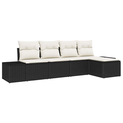 Garten-Sofa-Set mit Kissen mit Speicher 5 pcs Schwarz, Creme