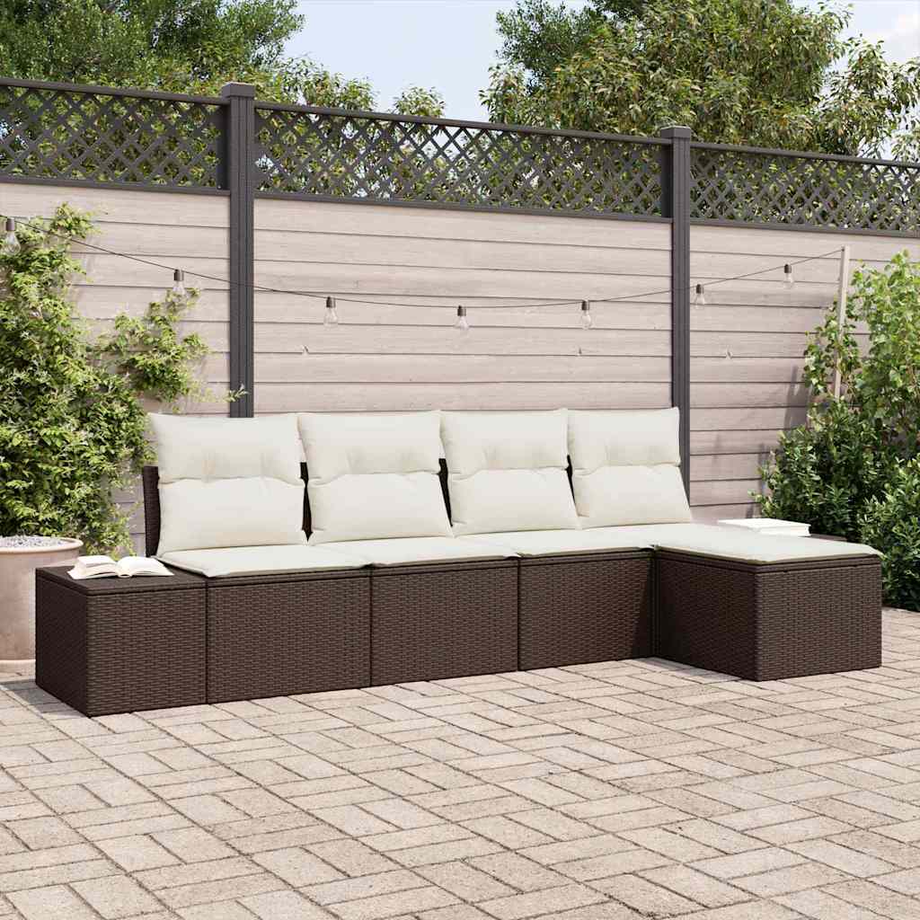 Garten-Sofa-Set mit Kissen mit Speicher 5 pcs Braun, Creme