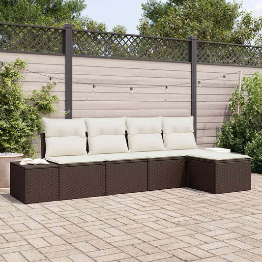 Garten-Sofa-Set mit Kissen mit Speicher 5 pcs Braun, Creme