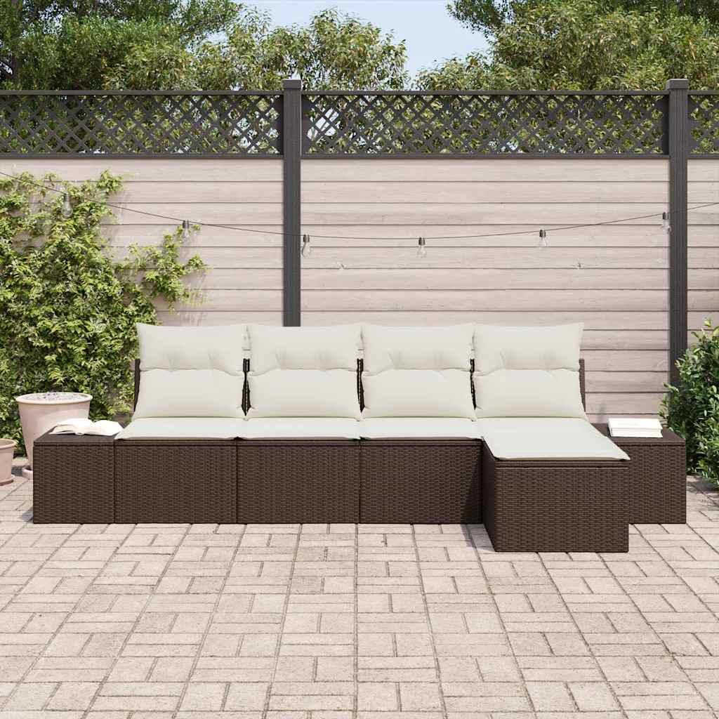 Garten-Sofa-Set mit Kissen mit Speicher 5 pcs Braun, Creme