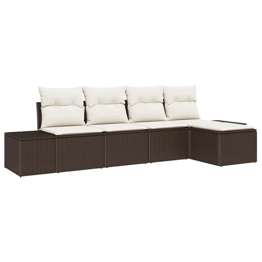 Garten-Sofa-Set mit Kissen mit Speicher 5 pcs Braun, Creme