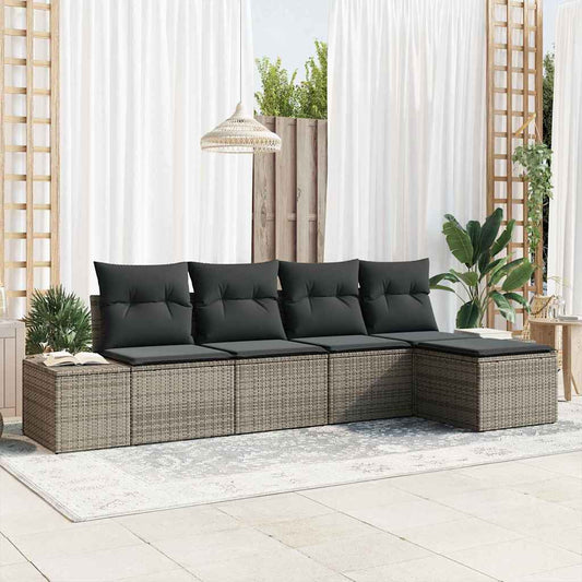 Garten-Sofa-Set mit Kissen mit Speicher 5 pcs Grau