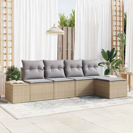 Garten-Sofa-Set mit Kissen mit Speicher 5 pcs Beige, Hellgrau