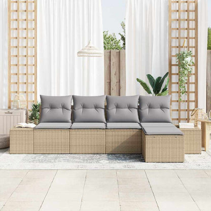 Garten-Sofa-Set mit Kissen mit Speicher 5 pcs Beige, Hellgrau