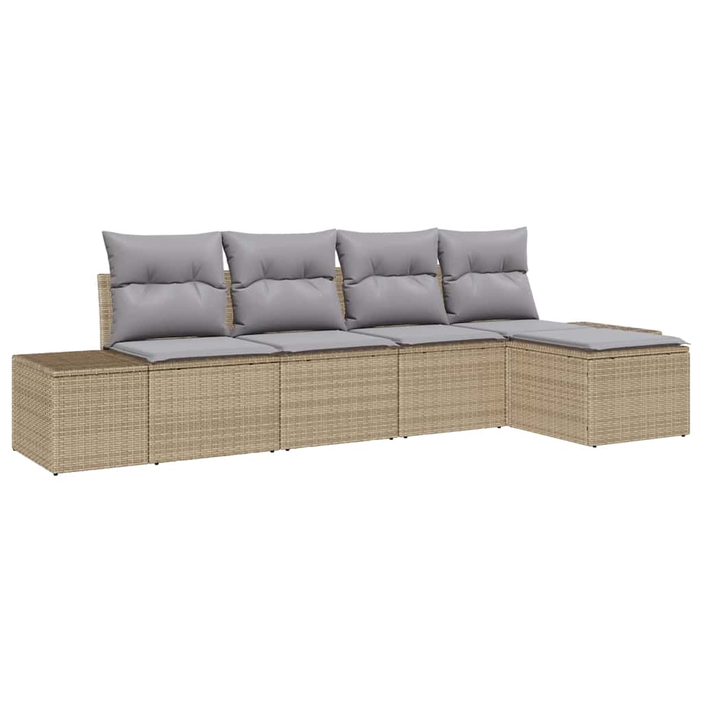 Garten-Sofa-Set mit Kissen mit Speicher 5 pcs Beige, Hellgrau