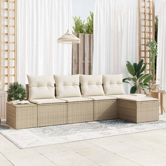 Garten-Sofa-Set mit Kissen mit Speicher 5 pcs Beige, Creme