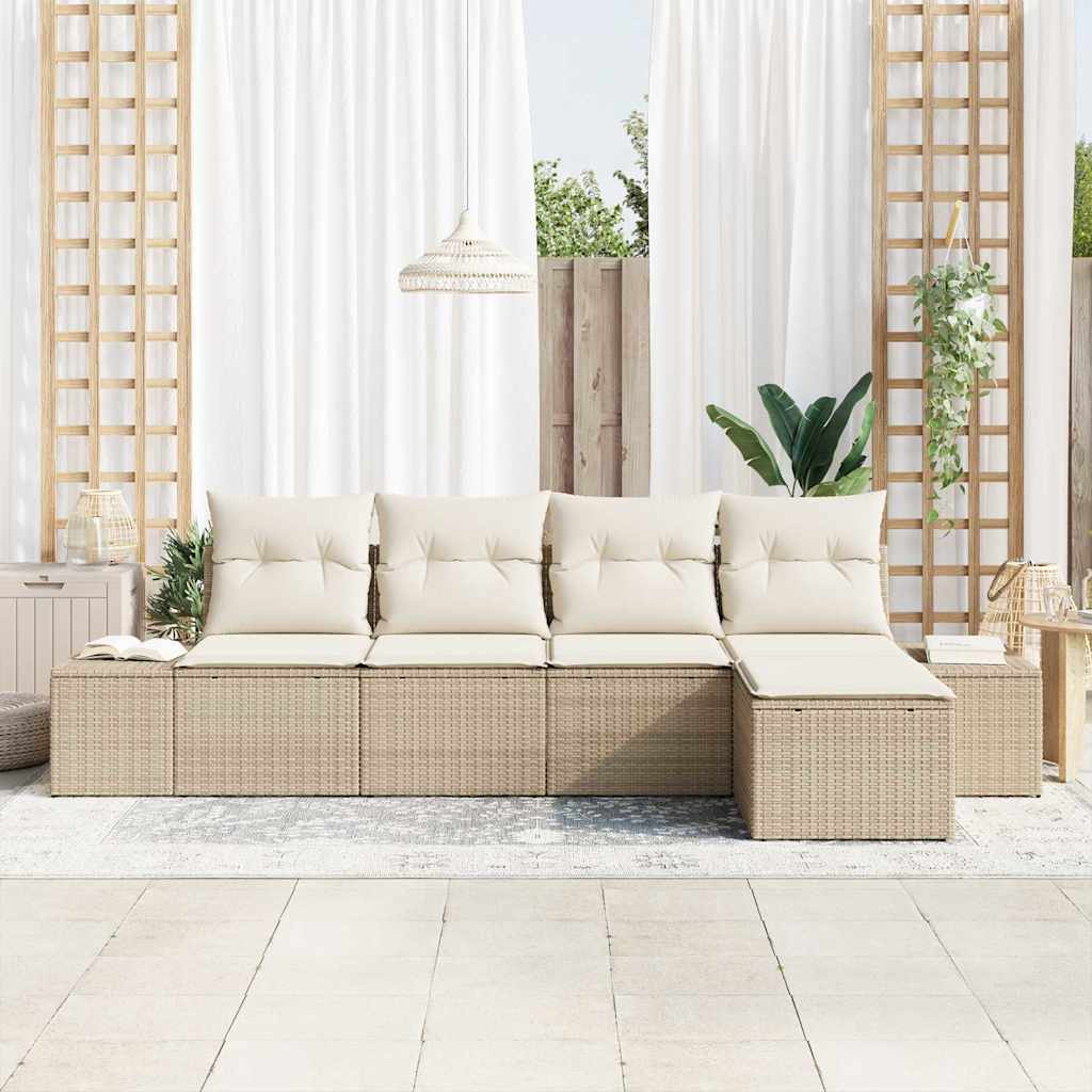 Garten-Sofa-Set mit Kissen mit Speicher 5 pcs Beige, Creme