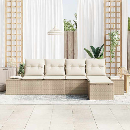 Garten-Sofa-Set mit Kissen mit Speicher 5 pcs Beige, Creme