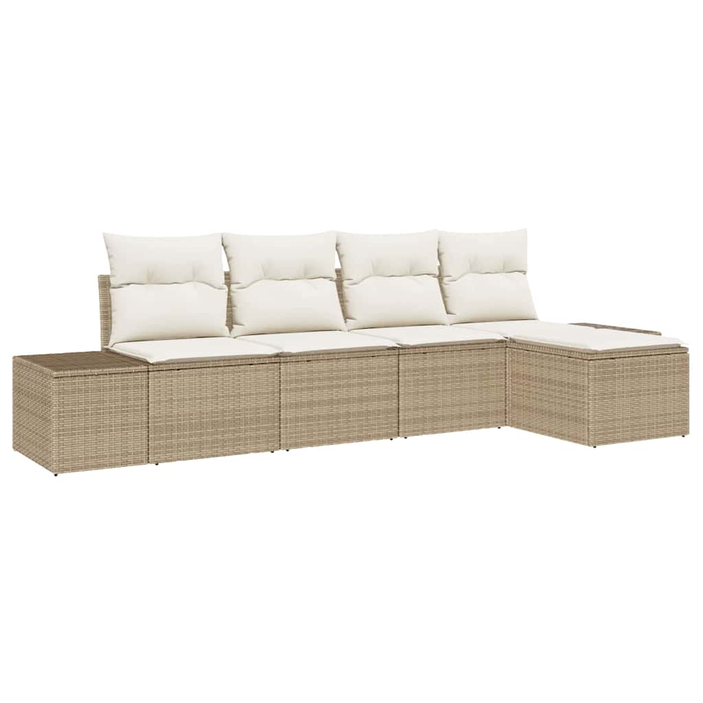 Garten-Sofa-Set mit Kissen mit Speicher 5 pcs Beige, Creme