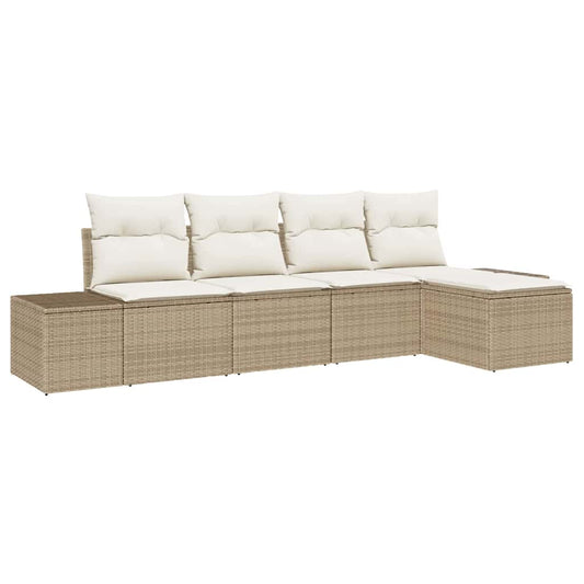 Garten-Sofa-Set mit Kissen mit Speicher 5 pcs Beige und Creme