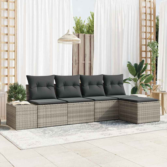 Garten-Sofa-Set mit Kissen mit Speicher 5 pcs Hellgrau