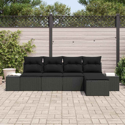 Garten-Sofa-Set mit Kissen mit Speicher 5 pcs Schwarz