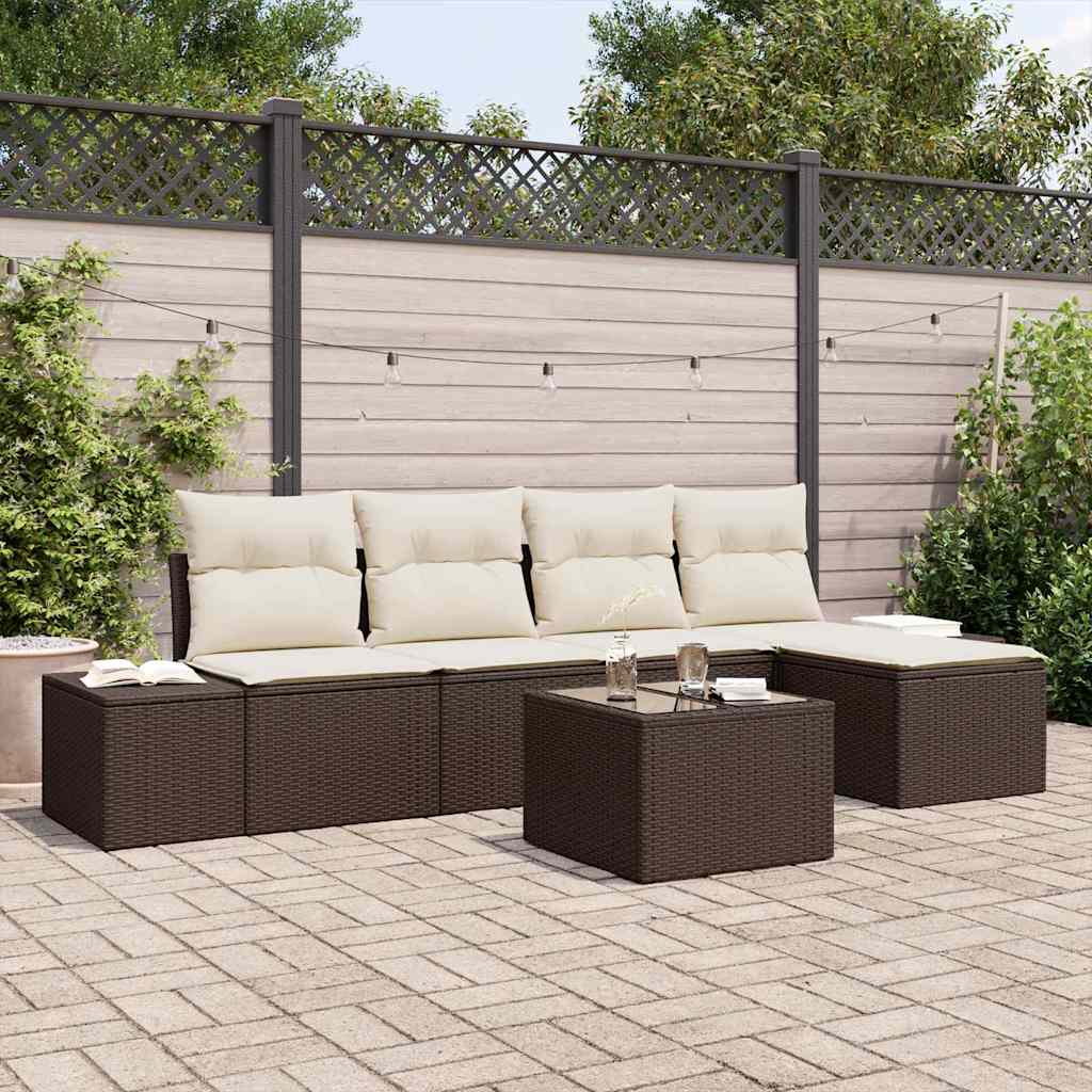 Garten-Sofa-Set mit Kissen mit Speicher 6 pcs Braun, Creme
