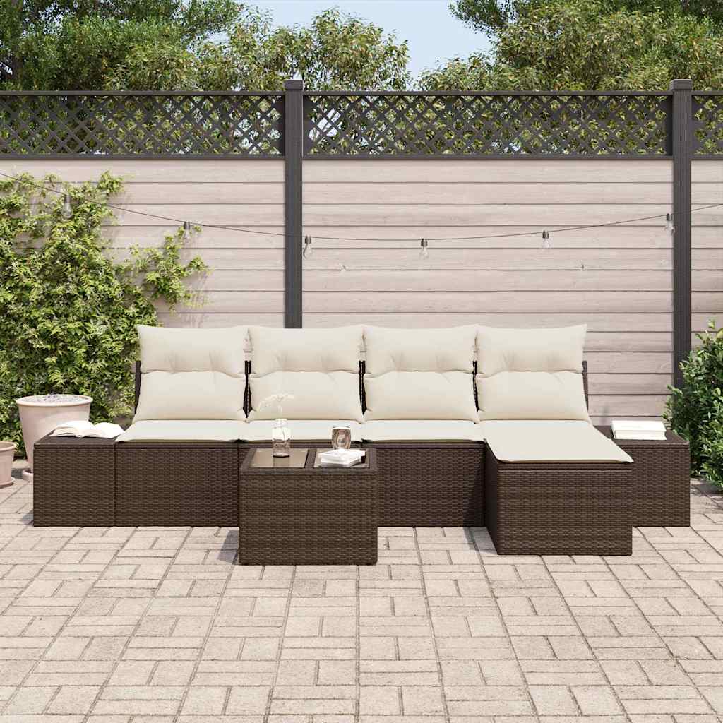 Garten-Sofa-Set mit Kissen mit Speicher 6 pcs Braun, Creme