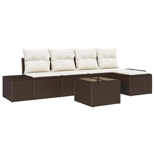 Garten-Sofa-Set mit Kissen mit Speicher 6 pcs Braun, Creme