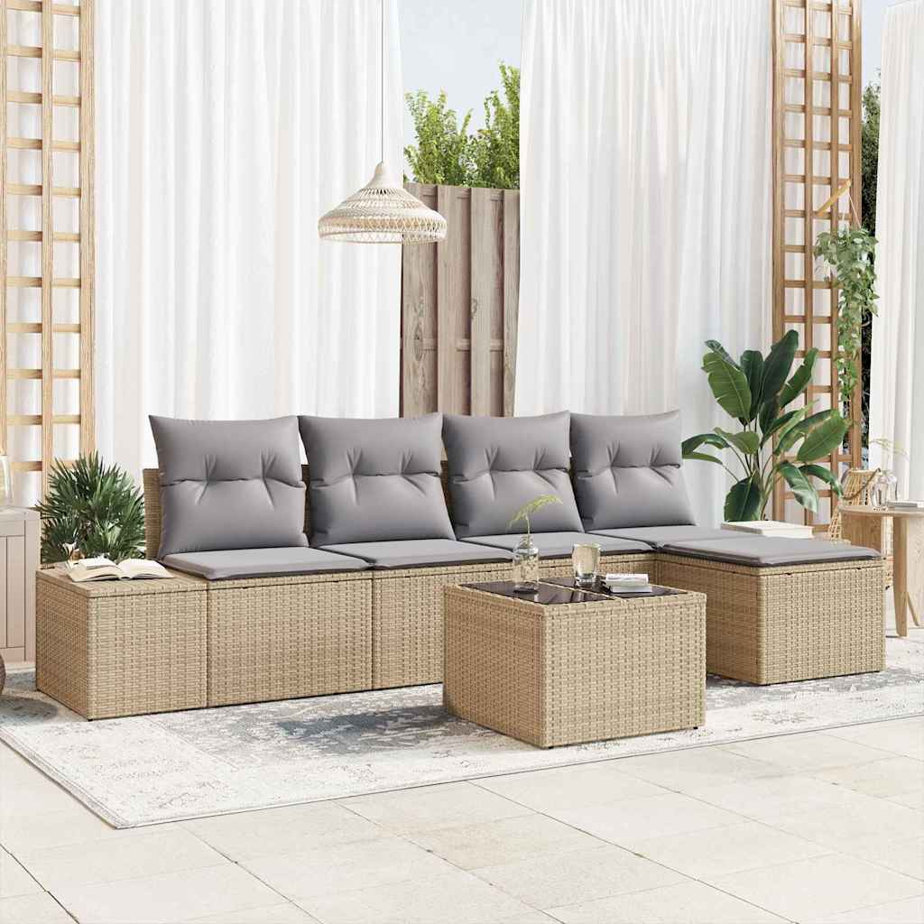 Garten-Sofa-Set mit Kissen mit Speicher 6 pcs Beige, Hellgrau