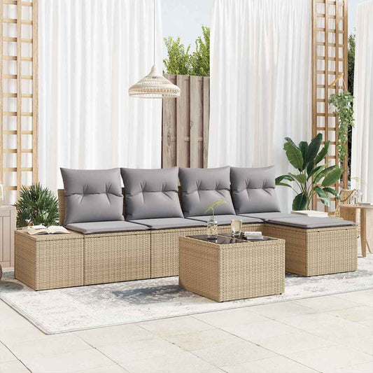Garten-Sofa-Set mit Kissen mit Speicher 6 pcs Beige, Hellgrau