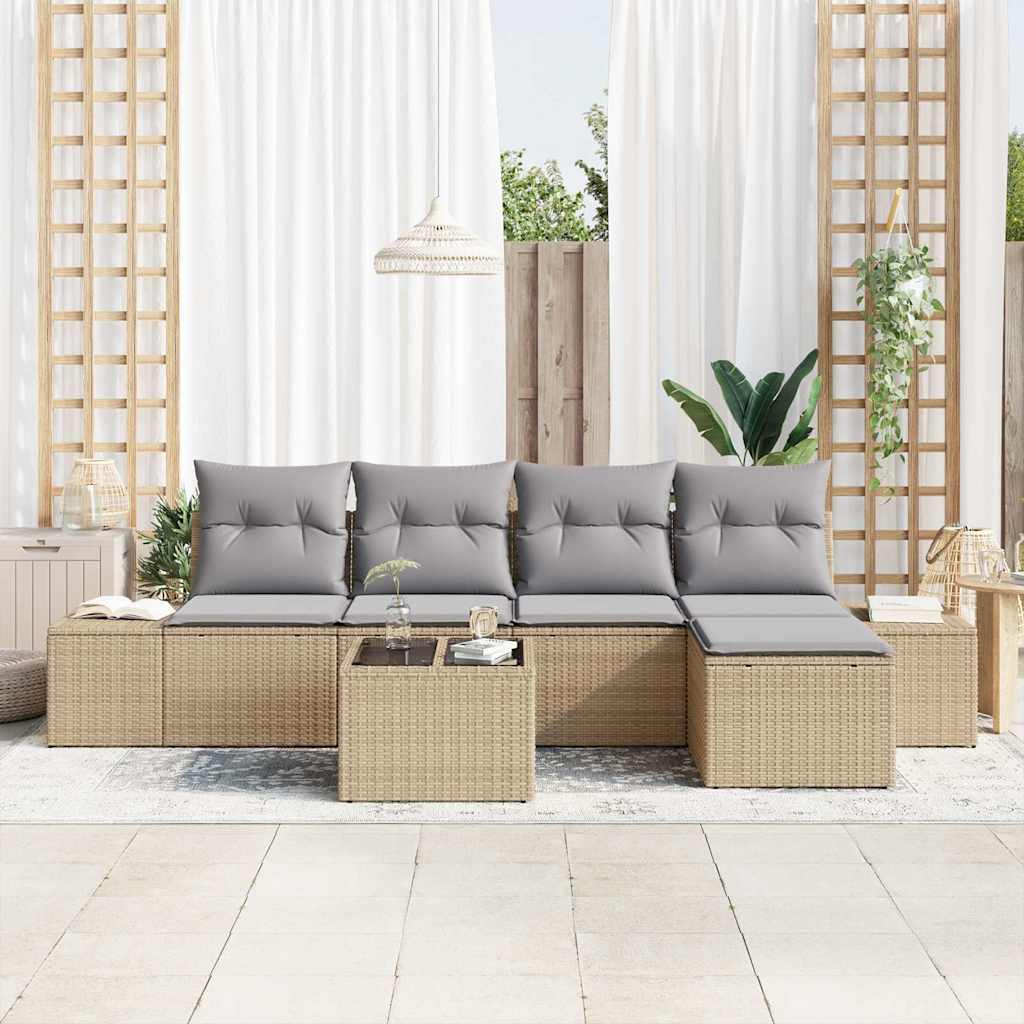 Garten-Sofa-Set mit Kissen mit Speicher 6 pcs Beige, Hellgrau