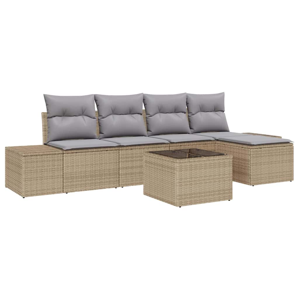 Garten-Sofa-Set mit Kissen mit Speicher 6 pcs Beige, Hellgrau