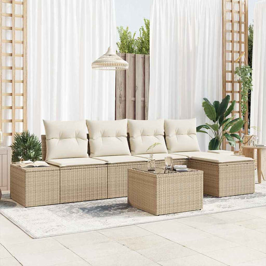 Garten-Sofa-Set mit Kissen mit Speicher 6 pcs Beige, Creme