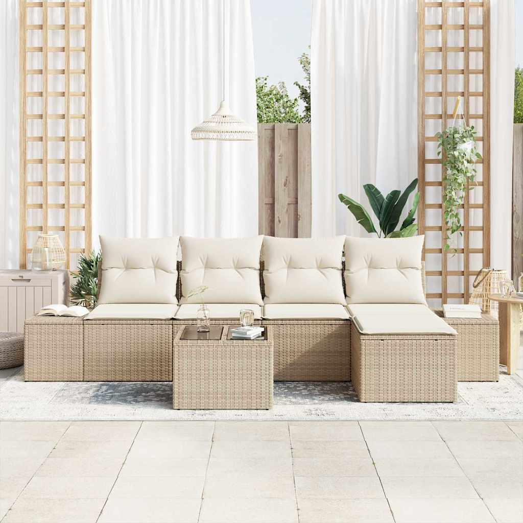 Garten-Sofa-Set mit Kissen mit Speicher 6 pcs Beige, Creme