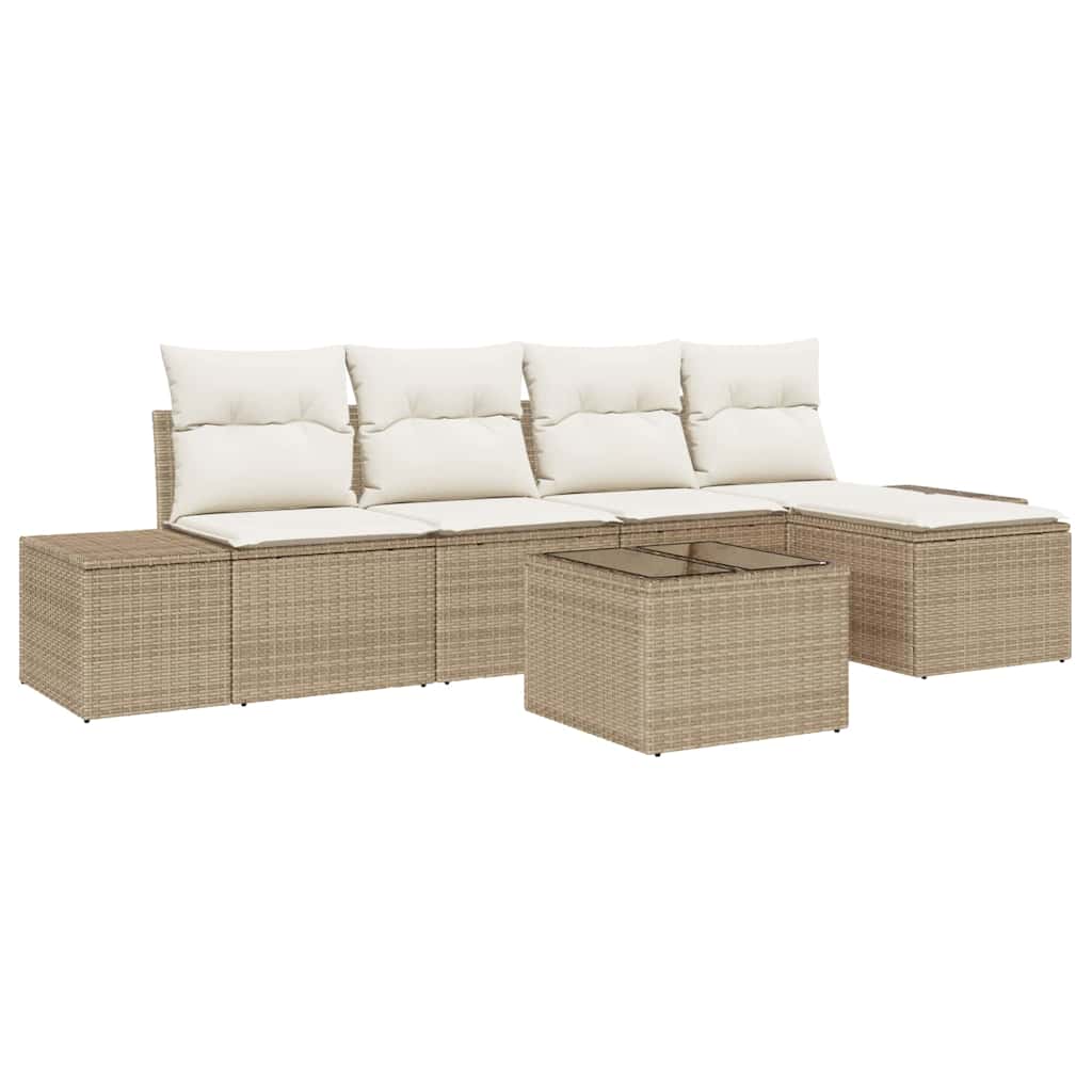 Garten-Sofa-Set mit Kissen mit Speicher 6 pcs Beige, Creme