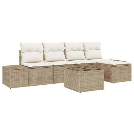 Garten-Sofa-Set mit Kissen mit Speicher 6 pcs Beige, Creme