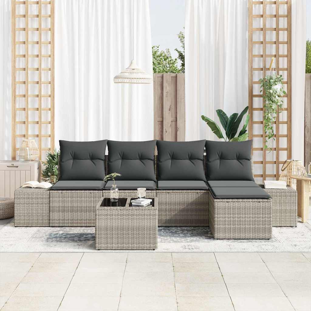 Garten-Sofa-Set mit Kissen mit Speicher 6 pcs Hellgrau