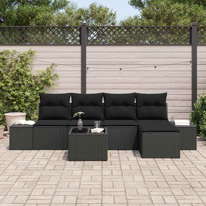 Garten-Sofa-Set mit Kissen mit Speicher 6 pcs Schwarz
