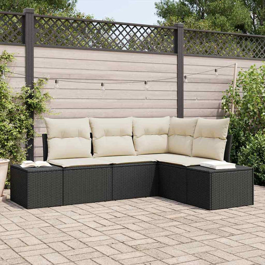 Garten-Sofa-Set mit Kissen mit Speicher 4 pcs Schwarz, Creme
