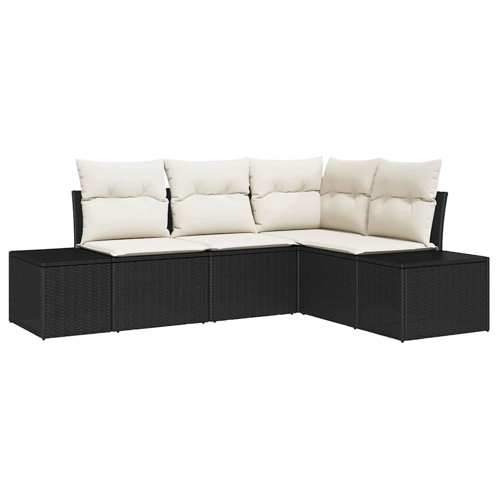 Garten-Sofa-Set mit Kissen mit Speicher 4 pcs Schwarz, Creme