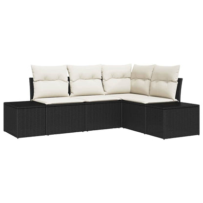 Garten-Sofa-Set mit Kissen mit Speicher 4 pcs Schwarz, Creme