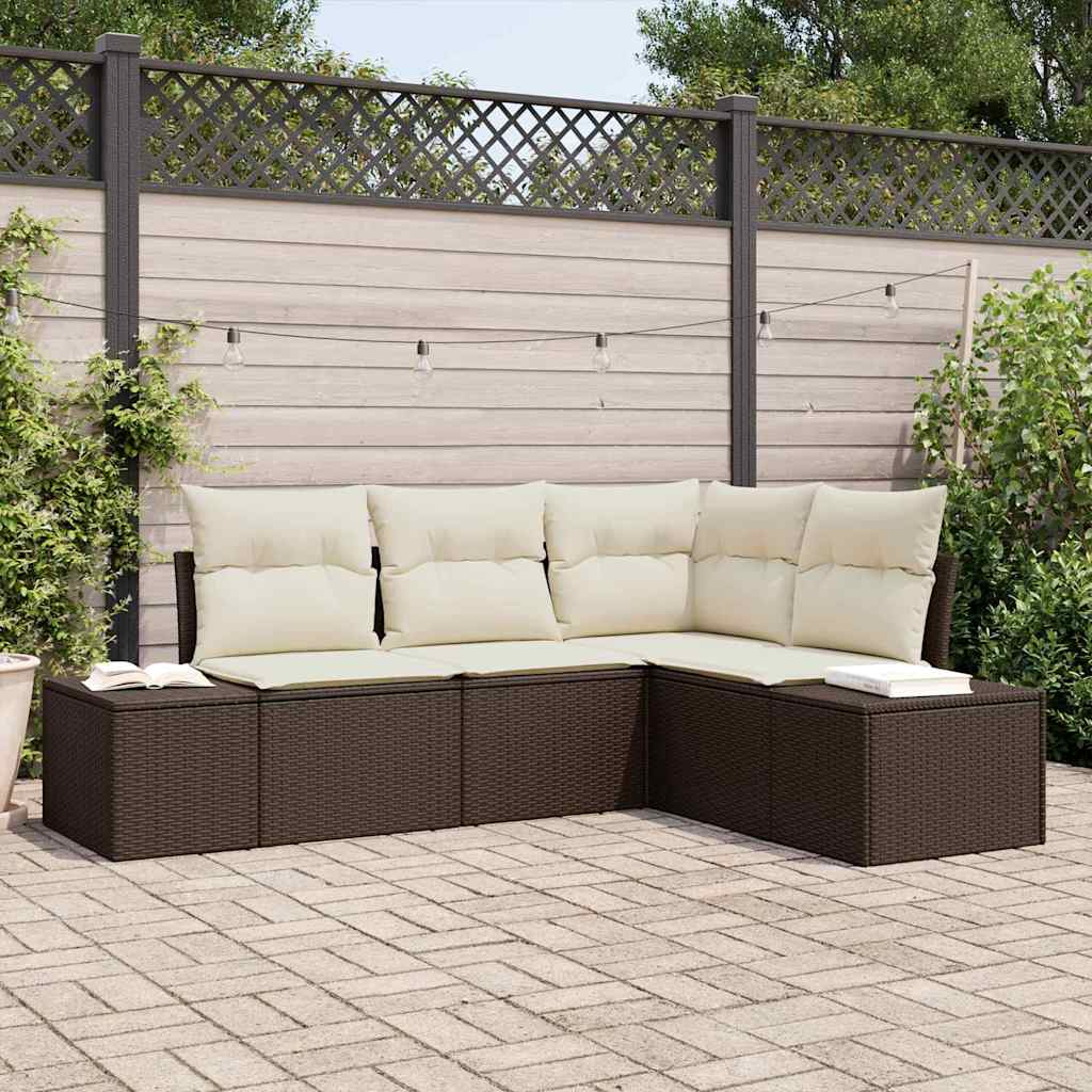 Garten-Sofa-Set mit Kissen mit Speicher 4 pcs Braun, Creme
