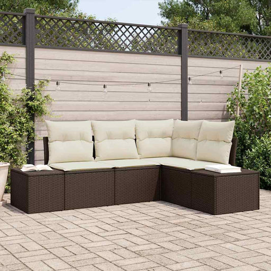 Garten-Sofa-Set mit Kissen mit Speicher 4 pcs Braun, Creme